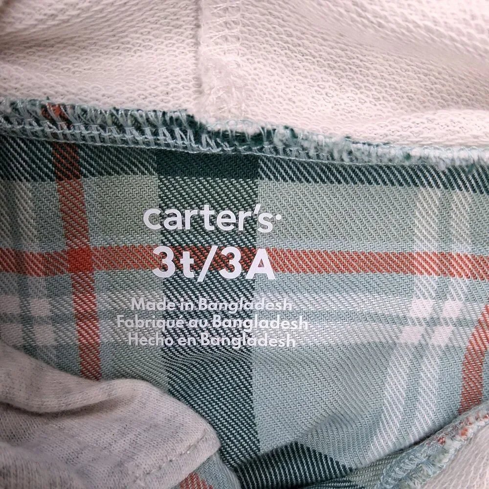Carters Toddler Boys 2 Piece Set Plaid Hooded Flannel Shirt and Gray Pants 3T